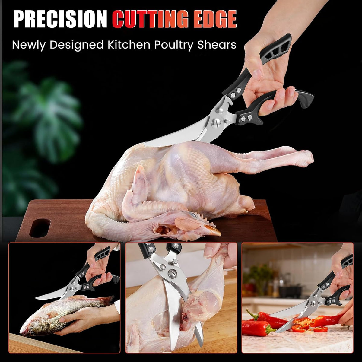 Upgrade Heavy Duty Stainless Steel Kitchen Scissors - Professional Poultry Shears for Bone, Meat, Chicken, Fish, Turkey, Vegetables,Spring Loaded Multipurpose Ultra Sharp Utility Scissors