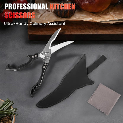 Upgrade Heavy Duty Stainless Steel Kitchen Scissors - Professional Poultry Shears for Bone, Meat, Chicken, Fish, Turkey, Vegetables,Spring Loaded Multipurpose Ultra Sharp Utility Scissors