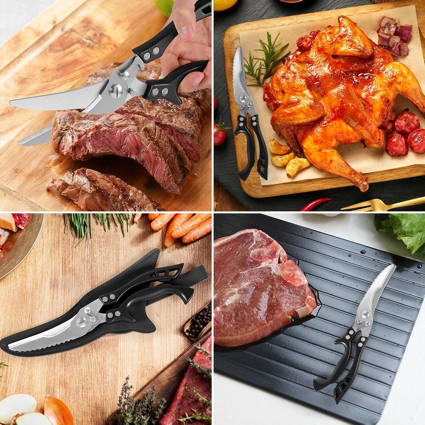 Upgrade Heavy Duty Stainless Steel Kitchen Scissors - Professional Poultry Shears for Bone, Meat, Chicken, Fish, Turkey, Vegetables,Spring Loaded Multipurpose Ultra Sharp Utility Scissors
