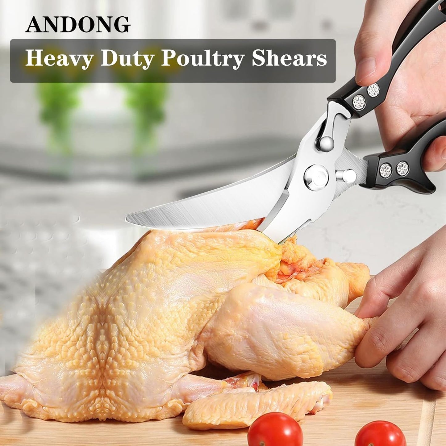 Upgrade Heavy Duty Stainless Steel Kitchen Scissors - Professional Poultry Shears for Bone, Meat, Chicken, Fish, Turkey, Vegetables,Spring Loaded Multipurpose Ultra Sharp Utility Scissors