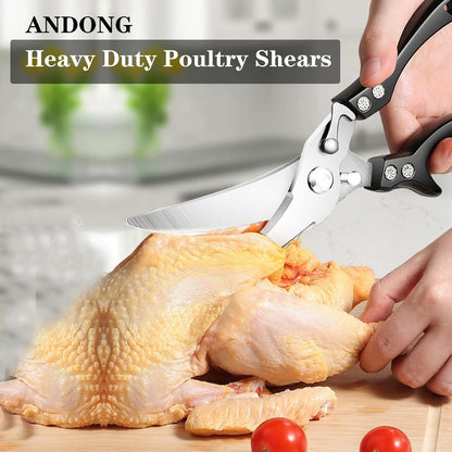 Upgrade Heavy Duty Stainless Steel Kitchen Scissors - Professional Poultry Shears for Bone, Meat, Chicken, Fish, Turkey, Vegetables,Spring Loaded Multipurpose Ultra Sharp Utility Scissors