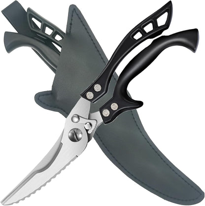 Upgrade Heavy Duty Stainless Steel Kitchen Scissors - Professional Poultry Shears for Bone, Meat, Chicken, Fish, Turkey, Vegetables,Spring Loaded Multipurpose Ultra Sharp Utility Scissors