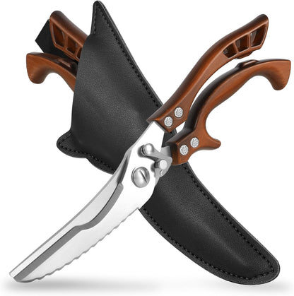 Upgrade Heavy Duty Stainless Steel Kitchen Scissors - Professional Poultry Shears for Bone, Meat, Chicken, Fish, Turkey, Vegetables,Spring Loaded Multipurpose Ultra Sharp Utility Scissors