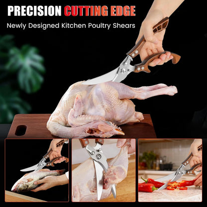 Upgrade Heavy Duty Stainless Steel Kitchen Scissors - Professional Poultry Shears for Bone, Meat, Chicken, Fish, Turkey, Vegetables,Spring Loaded Multipurpose Ultra Sharp Utility Scissors