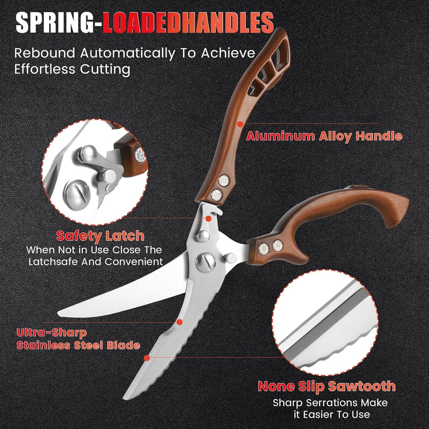 Upgrade Heavy Duty Stainless Steel Kitchen Scissors - Professional Poultry Shears for Bone, Meat, Chicken, Fish, Turkey, Vegetables,Spring Loaded Multipurpose Ultra Sharp Utility Scissors