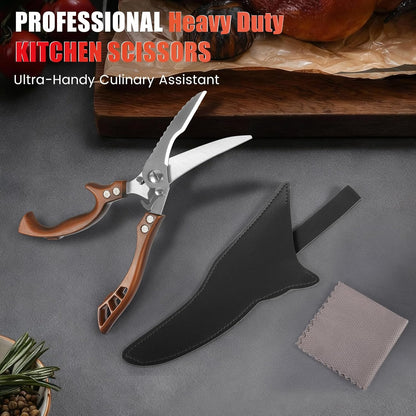 Upgrade Heavy Duty Stainless Steel Kitchen Scissors - Professional Poultry Shears for Bone, Meat, Chicken, Fish, Turkey, Vegetables,Spring Loaded Multipurpose Ultra Sharp Utility Scissors