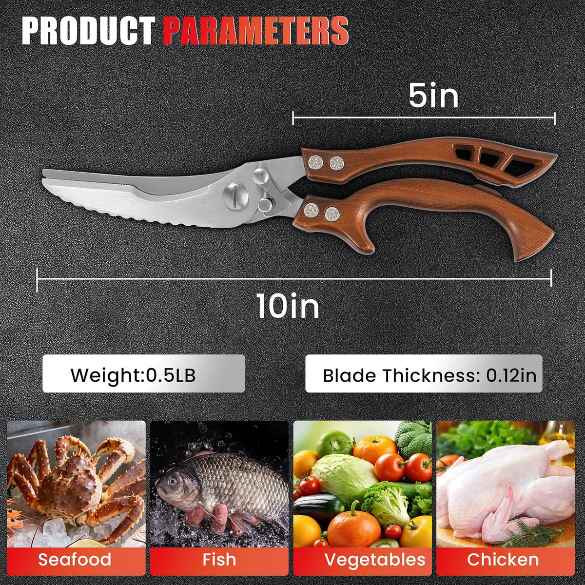 Upgrade Heavy Duty Stainless Steel Kitchen Scissors - Professional Poultry Shears for Bone, Meat, Chicken, Fish, Turkey, Vegetables,Spring Loaded Multipurpose Ultra Sharp Utility Scissors
