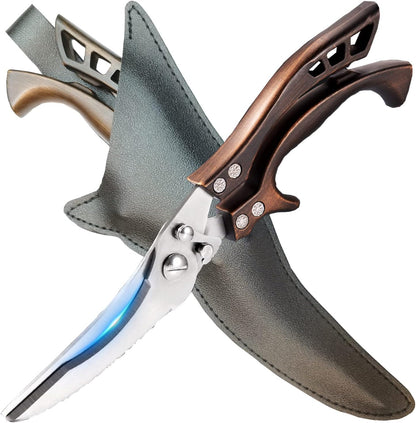 Upgrade Heavy Duty Stainless Steel Kitchen Scissors - Professional Poultry Shears for Bone, Meat, Chicken, Fish, Turkey, Vegetables,Spring Loaded Multipurpose Ultra Sharp Utility Scissors