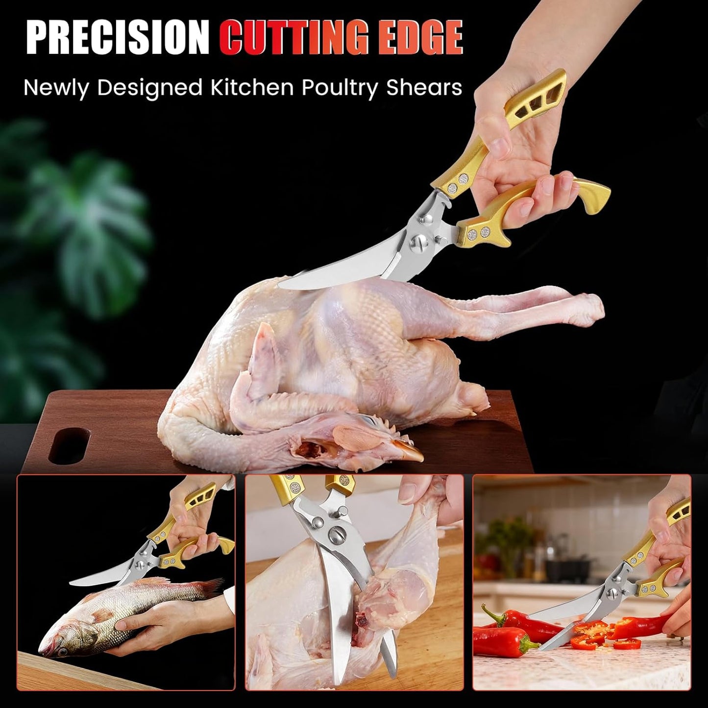 Upgrade Heavy Duty Stainless Steel Kitchen Scissors - Professional Poultry Shears for Bone, Meat, Chicken, Fish, Turkey, Vegetables,Spring Loaded Multipurpose Ultra Sharp Utility Scissors