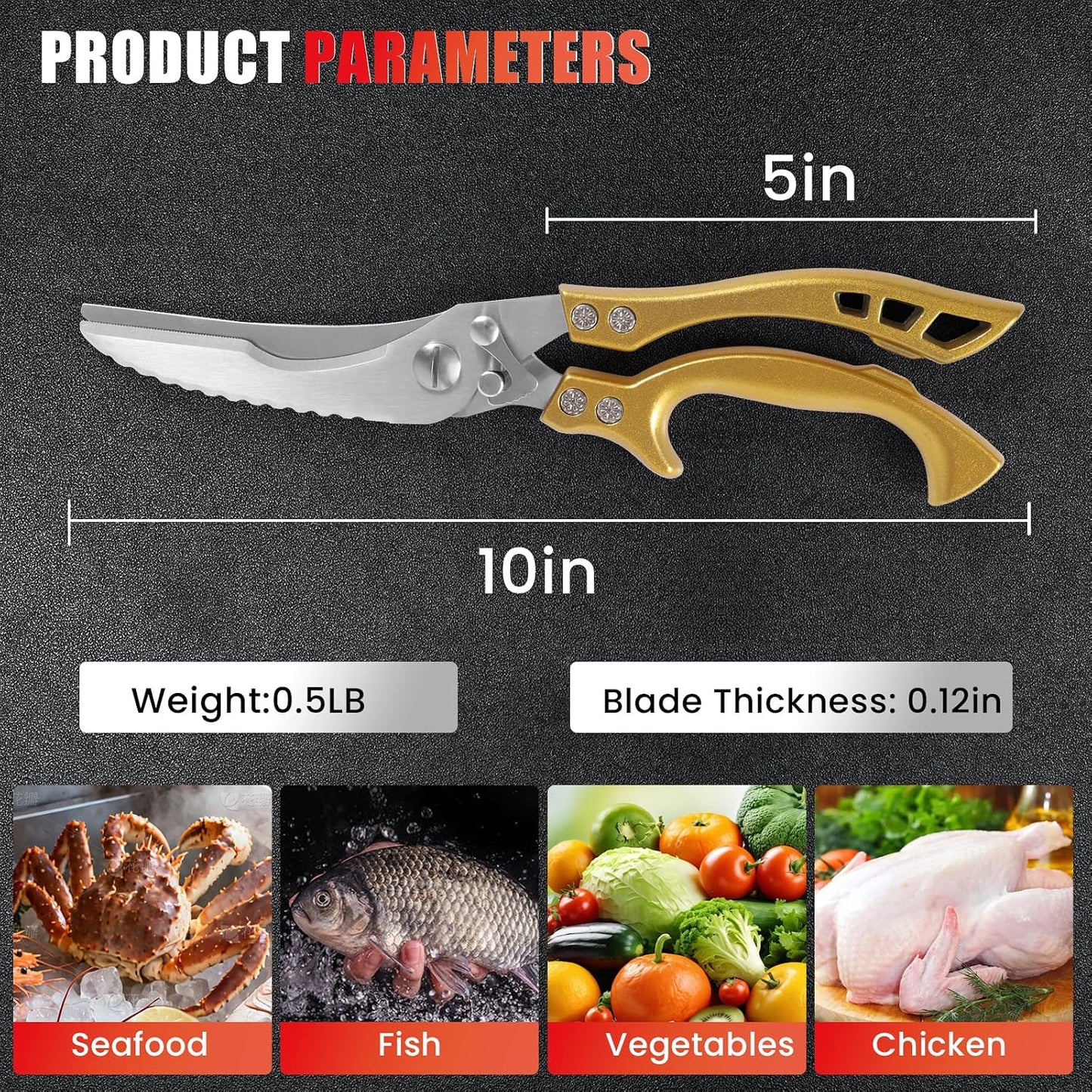 Upgrade Heavy Duty Stainless Steel Kitchen Scissors - Professional Poultry Shears for Bone, Meat, Chicken, Fish, Turkey, Vegetables,Spring Loaded Multipurpose Ultra Sharp Utility Scissors