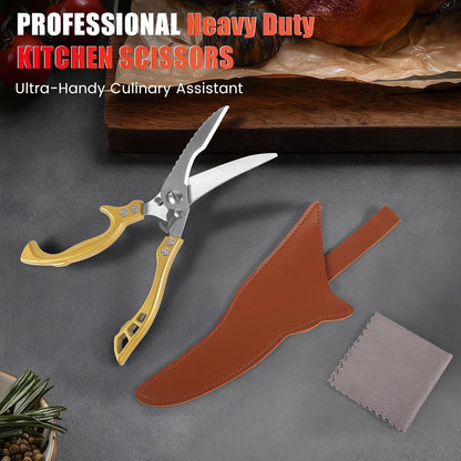 Upgrade Heavy Duty Stainless Steel Kitchen Scissors - Professional Poultry Shears for Bone, Meat, Chicken, Fish, Turkey, Vegetables,Spring Loaded Multipurpose Ultra Sharp Utility Scissors