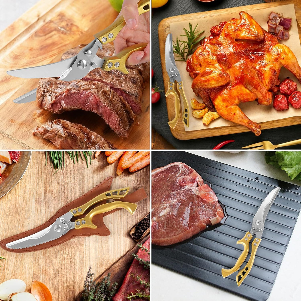 Upgrade Heavy Duty Stainless Steel Kitchen Scissors - Professional Poultry Shears for Bone, Meat, Chicken, Fish, Turkey, Vegetables,Spring Loaded Multipurpose Ultra Sharp Utility Scissors