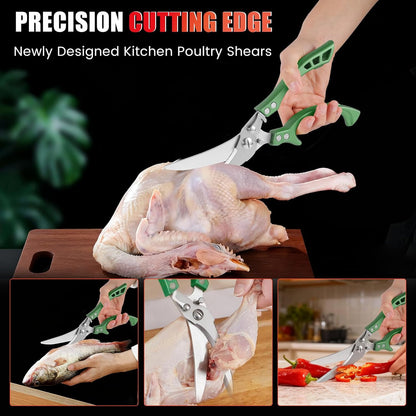 Upgrade Heavy Duty Stainless Steel Kitchen Scissors - Professional Poultry Shears for Bone, Meat, Chicken, Fish, Turkey, Vegetables,Spring Loaded Multipurpose Ultra Sharp Utility Scissors