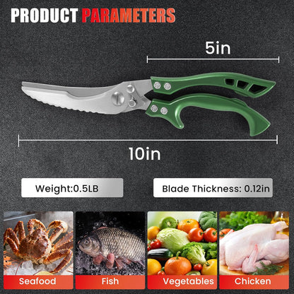 Upgrade Heavy Duty Stainless Steel Kitchen Scissors - Professional Poultry Shears for Bone, Meat, Chicken, Fish, Turkey, Vegetables,Spring Loaded Multipurpose Ultra Sharp Utility Scissors