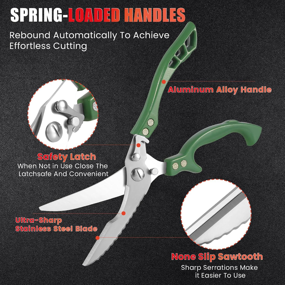 Upgrade Heavy Duty Stainless Steel Kitchen Scissors - Professional Poultry Shears for Bone, Meat, Chicken, Fish, Turkey, Vegetables,Spring Loaded Multipurpose Ultra Sharp Utility Scissors