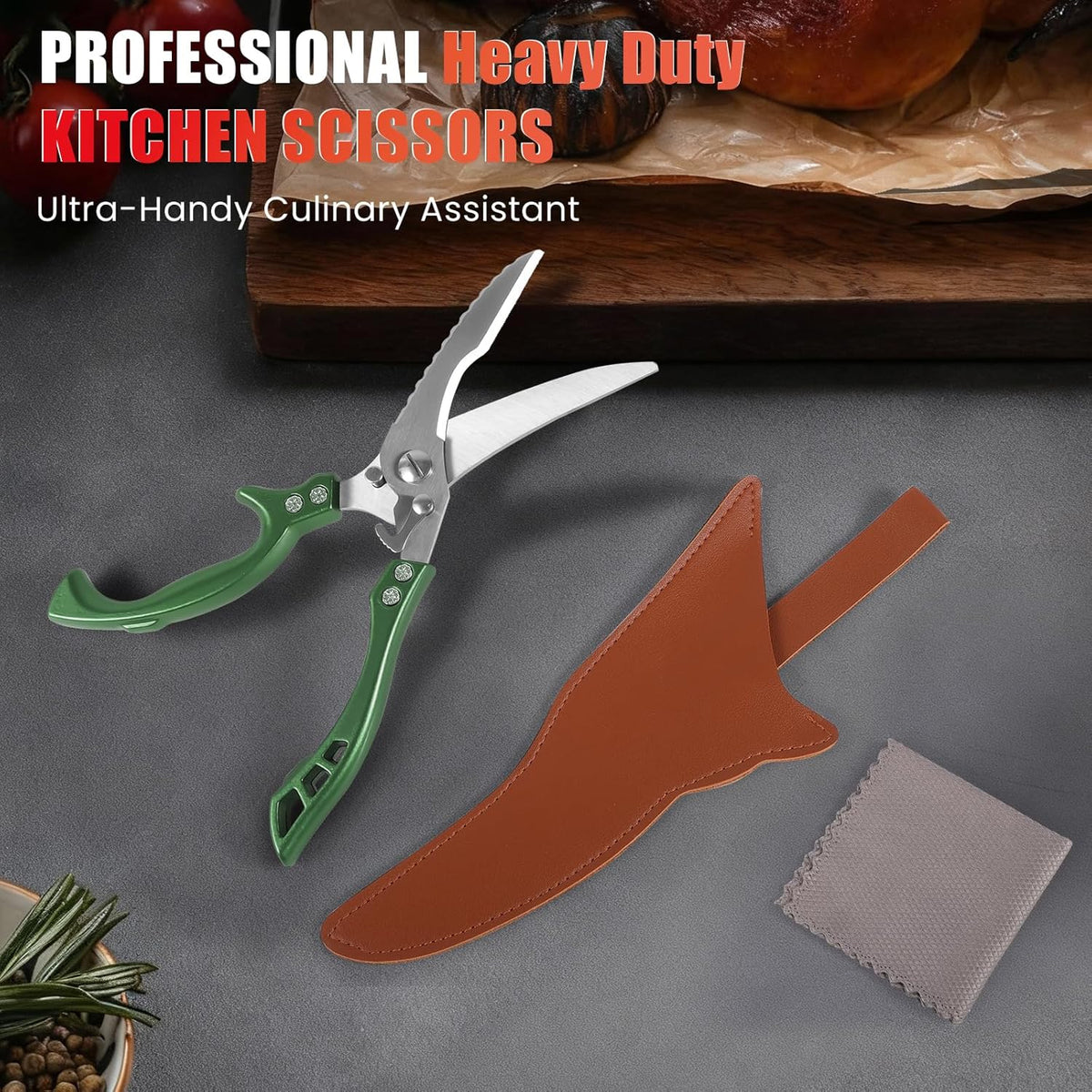 Upgrade Heavy Duty Stainless Steel Kitchen Scissors - Professional Poultry Shears for Bone, Meat, Chicken, Fish, Turkey, Vegetables,Spring Loaded Multipurpose Ultra Sharp Utility Scissors