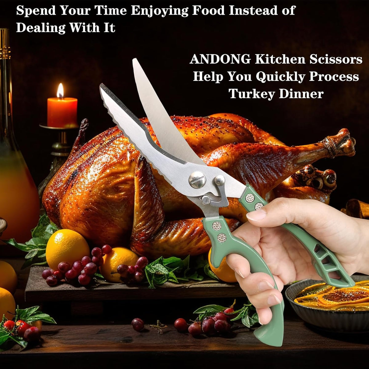 Upgrade Heavy Duty Stainless Steel Kitchen Scissors - Professional Poultry Shears for Bone, Meat, Chicken, Fish, Turkey, Vegetables,Spring Loaded Multipurpose Ultra Sharp Utility Scissors