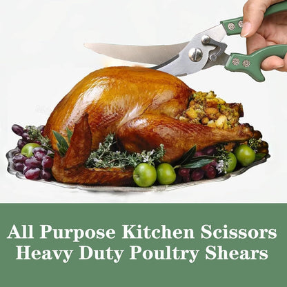 Upgrade Heavy Duty Stainless Steel Kitchen Scissors - Professional Poultry Shears for Bone, Meat, Chicken, Fish, Turkey, Vegetables,Spring Loaded Multipurpose Ultra Sharp Utility Scissors