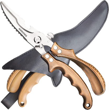 Upgrade Heavy Duty Stainless Steel Kitchen Scissors - Professional Poultry Shears for Bone, Meat, Chicken, Fish, Turkey, Vegetables,Spring Loaded Multipurpose Ultra Sharp Utility Scissors
