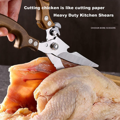 Upgrade Heavy Duty Stainless Steel Kitchen Scissors - Professional Poultry Shears for Bone, Meat, Chicken, Fish, Turkey, Vegetables,Spring Loaded Multipurpose Ultra Sharp Utility Scissors