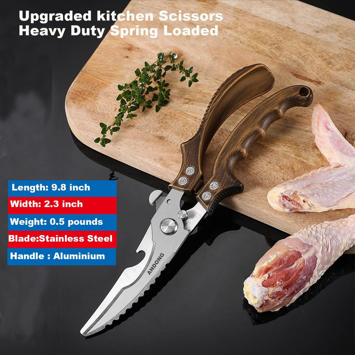 Upgrade Heavy Duty Stainless Steel Kitchen Scissors - Professional Poultry Shears for Bone, Meat, Chicken, Fish, Turkey, Vegetables,Spring Loaded Multipurpose Ultra Sharp Utility Scissors