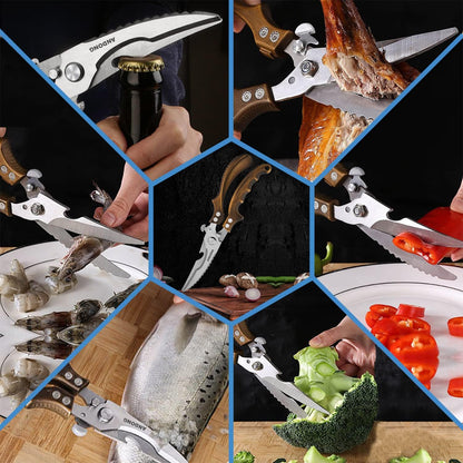 Upgrade Heavy Duty Stainless Steel Kitchen Scissors - Professional Poultry Shears for Bone, Meat, Chicken, Fish, Turkey, Vegetables,Spring Loaded Multipurpose Ultra Sharp Utility Scissors