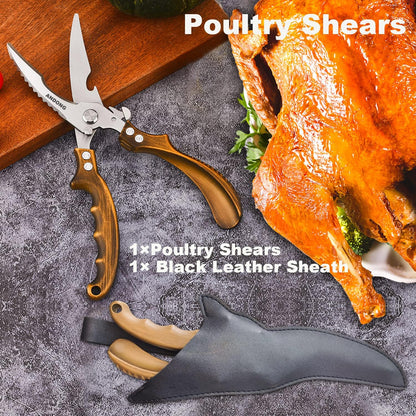 Upgrade Heavy Duty Stainless Steel Kitchen Scissors - Professional Poultry Shears for Bone, Meat, Chicken, Fish, Turkey, Vegetables,Spring Loaded Multipurpose Ultra Sharp Utility Scissors