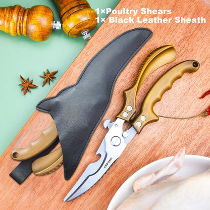 Upgrade Heavy Duty Stainless Steel Kitchen Scissors - Professional Poultry Shears for Bone, Meat, Chicken, Fish, Turkey, Vegetables,Spring Loaded Multipurpose Ultra Sharp Utility Scissors
