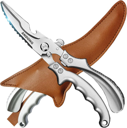 Upgrade Heavy Duty Stainless Steel Kitchen Scissors - Professional Poultry Shears for Bone, Meat, Chicken, Fish, Turkey, Vegetables,Spring Loaded Multipurpose Ultra Sharp Utility Scissors