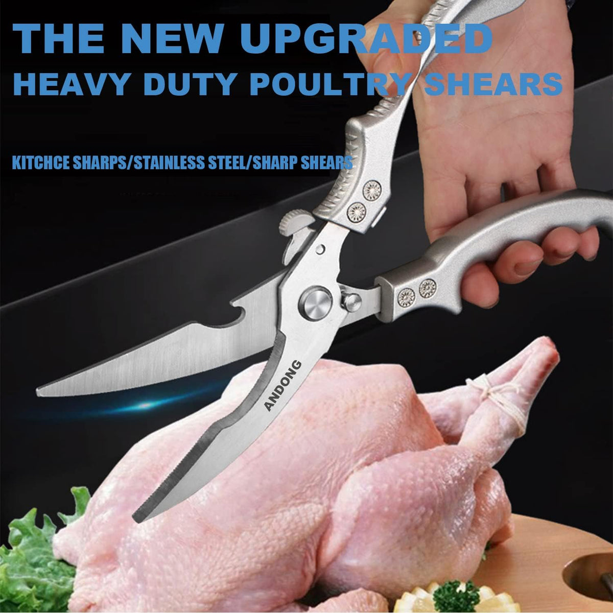 Upgrade Heavy Duty Stainless Steel Kitchen Scissors - Professional Poultry Shears for Bone, Meat, Chicken, Fish, Turkey, Vegetables,Spring Loaded Multipurpose Ultra Sharp Utility Scissors