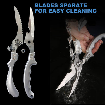 Upgrade Heavy Duty Stainless Steel Kitchen Scissors - Professional Poultry Shears for Bone, Meat, Chicken, Fish, Turkey, Vegetables,Spring Loaded Multipurpose Ultra Sharp Utility Scissors