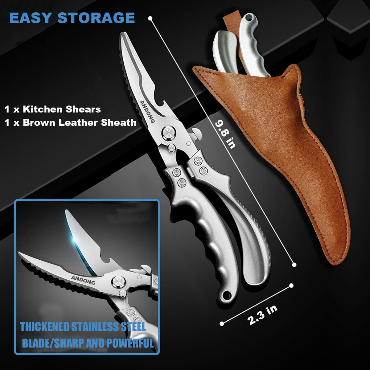 Upgrade Heavy Duty Stainless Steel Kitchen Scissors - Professional Poultry Shears for Bone, Meat, Chicken, Fish, Turkey, Vegetables,Spring Loaded Multipurpose Ultra Sharp Utility Scissors
