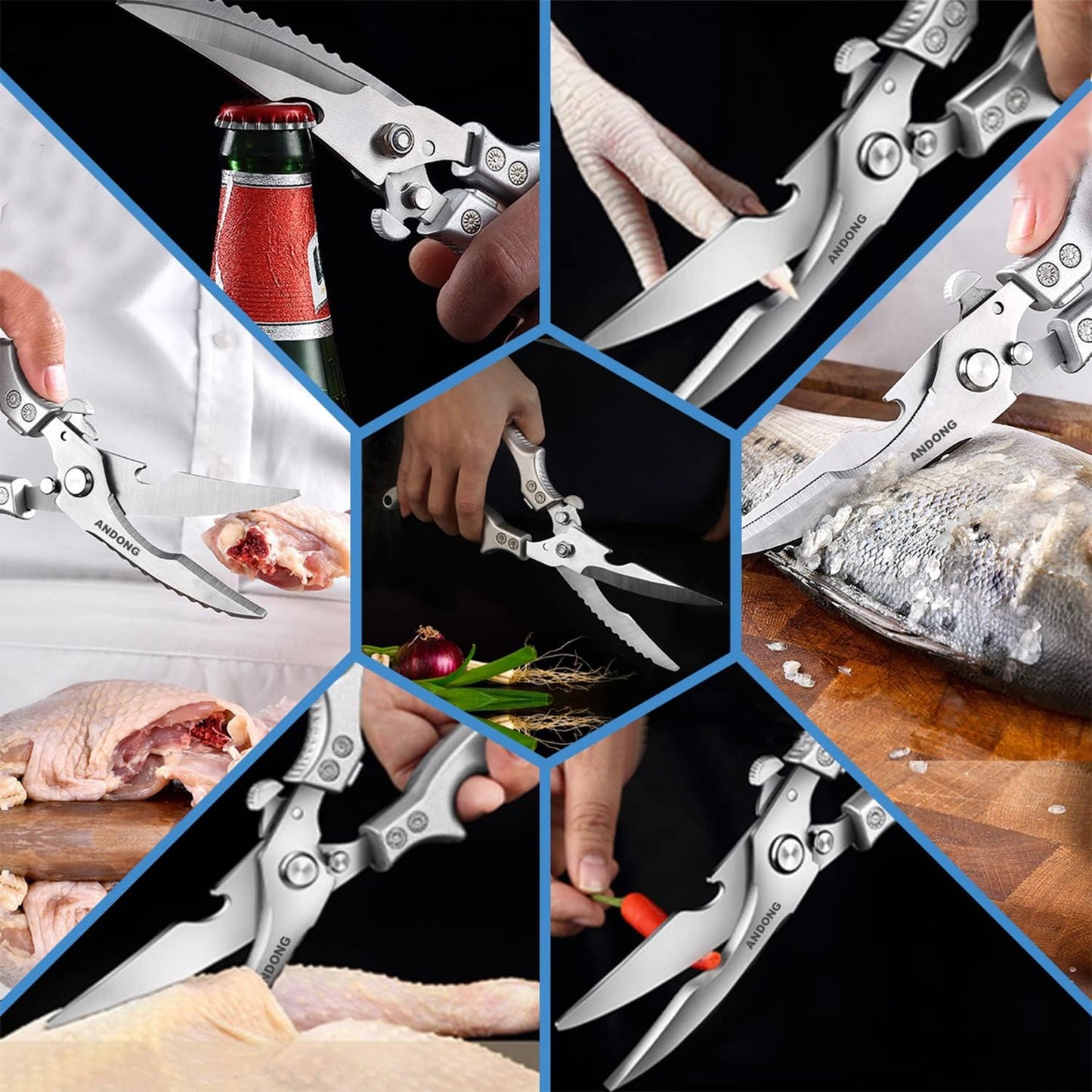Upgrade Heavy Duty Stainless Steel Kitchen Scissors - Professional Poultry Shears for Bone, Meat, Chicken, Fish, Turkey, Vegetables,Spring Loaded Multipurpose Ultra Sharp Utility Scissors