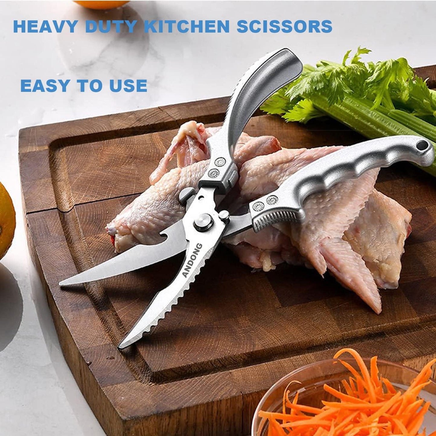Upgrade Heavy Duty Stainless Steel Kitchen Scissors - Professional Poultry Shears for Bone, Meat, Chicken, Fish, Turkey, Vegetables,Spring Loaded Multipurpose Ultra Sharp Utility Scissors