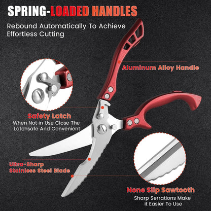Upgrade Heavy Duty Stainless Steel Kitchen Scissors - Professional Poultry Shears for Bone, Meat, Chicken, Fish, Turkey, Vegetables,Spring Loaded Multipurpose Ultra Sharp Utility Scissors