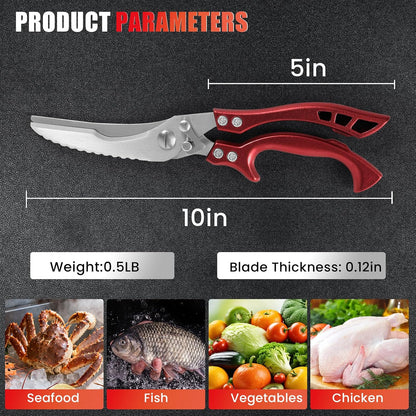 Upgrade Heavy Duty Stainless Steel Kitchen Scissors - Professional Poultry Shears for Bone, Meat, Chicken, Fish, Turkey, Vegetables,Spring Loaded Multipurpose Ultra Sharp Utility Scissors