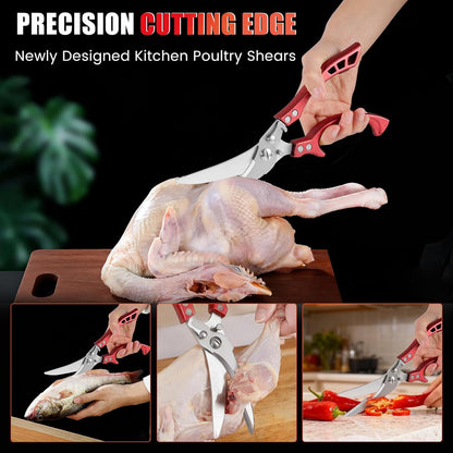 Upgrade Heavy Duty Stainless Steel Kitchen Scissors - Professional Poultry Shears for Bone, Meat, Chicken, Fish, Turkey, Vegetables,Spring Loaded Multipurpose Ultra Sharp Utility Scissors