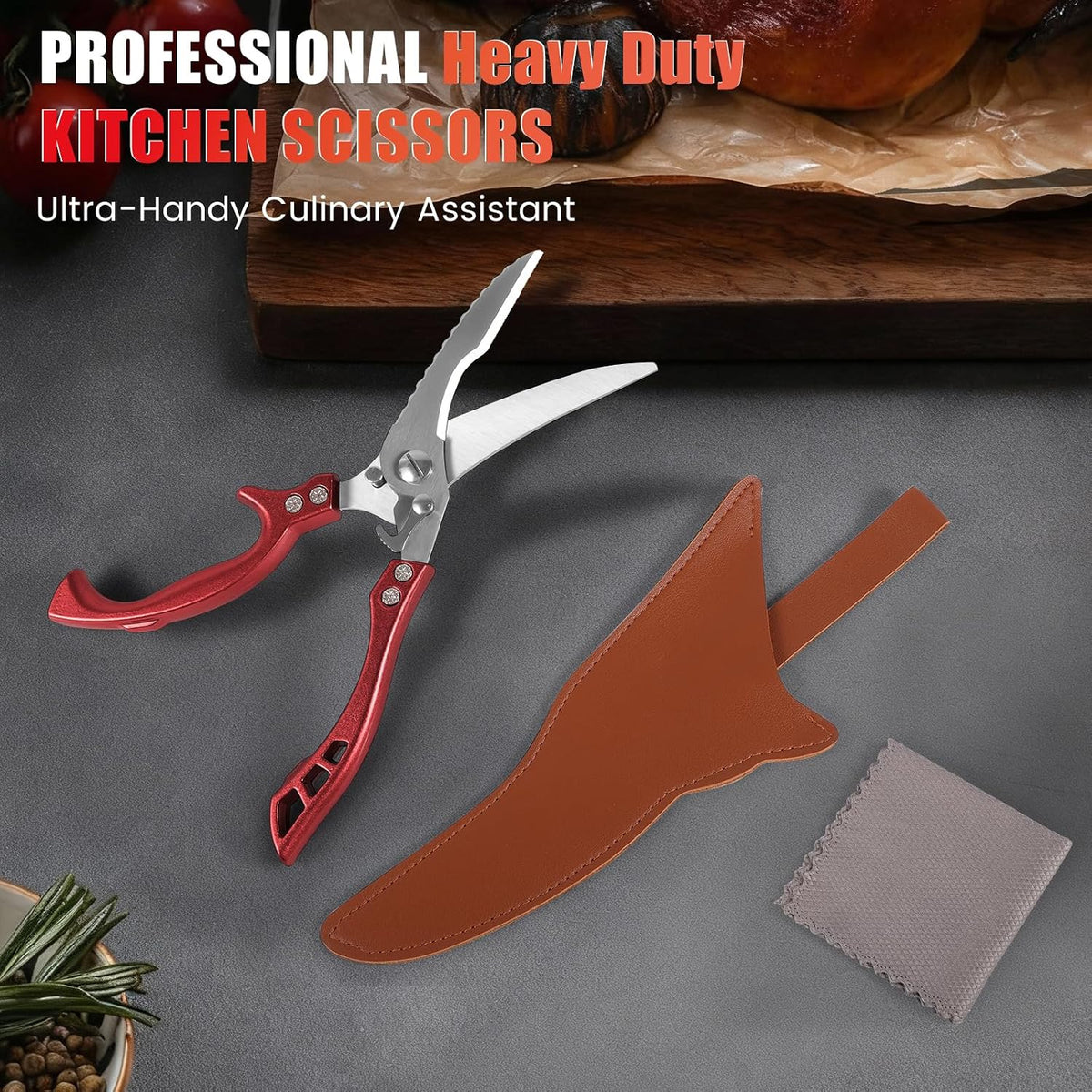 Upgrade Heavy Duty Stainless Steel Kitchen Scissors - Professional Poultry Shears for Bone, Meat, Chicken, Fish, Turkey, Vegetables,Spring Loaded Multipurpose Ultra Sharp Utility Scissors