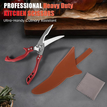 Upgrade Heavy Duty Stainless Steel Kitchen Scissors - Professional Poultry Shears for Bone, Meat, Chicken, Fish, Turkey, Vegetables,Spring Loaded Multipurpose Ultra Sharp Utility Scissors