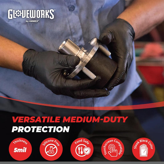 Nitrile Gloves Disposable Latex Free 5 mil Black for Cleaning | Ideal for Cooking Food Prep Business and Household Use, Bulk Purchasing Options, Suitable for Extended Duration Use