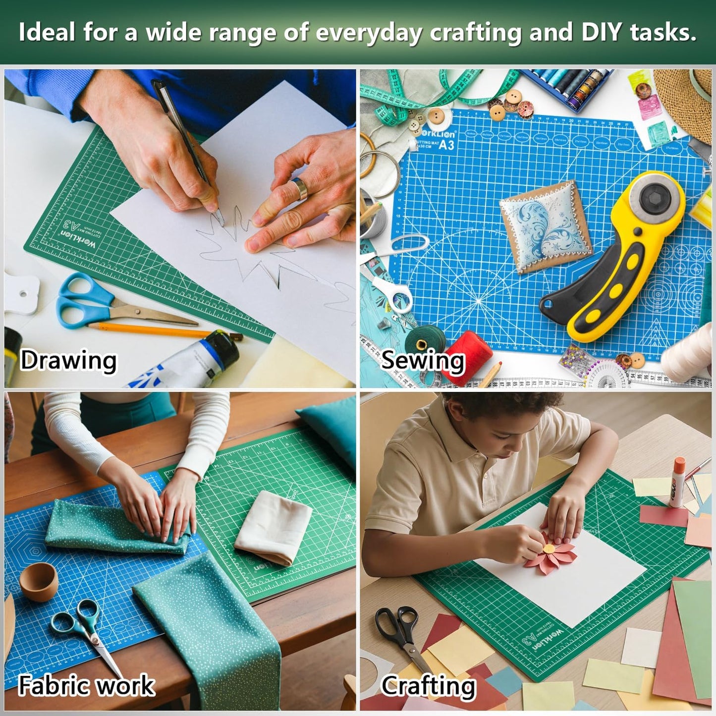 12" x 18" Art Self Healing PVC Cutting Mat, Double Sided, Gridded Rotary Cutting Board for Craft, Fabric, Quilting, Sewing, Scrapbooking Project……