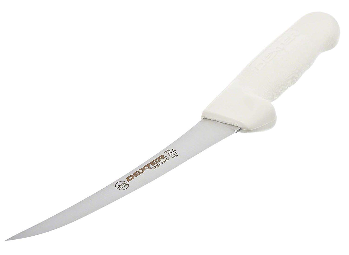 S131F-6PCP 6" Curved Boning Knife | SANI-Safe Series | Stainless Steel Blade | White Textured Grip-Tex Plastic Handle | Slip-Resistant | Made in USA
