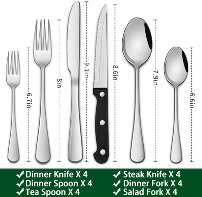 24 PCs Silverware Set Service for 4, Kitchen And Dining Eating Utensils Set