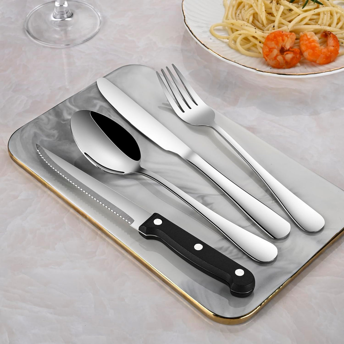 24 PCs Silverware Set Service for 4, Kitchen And Dining Eating Utensils Set