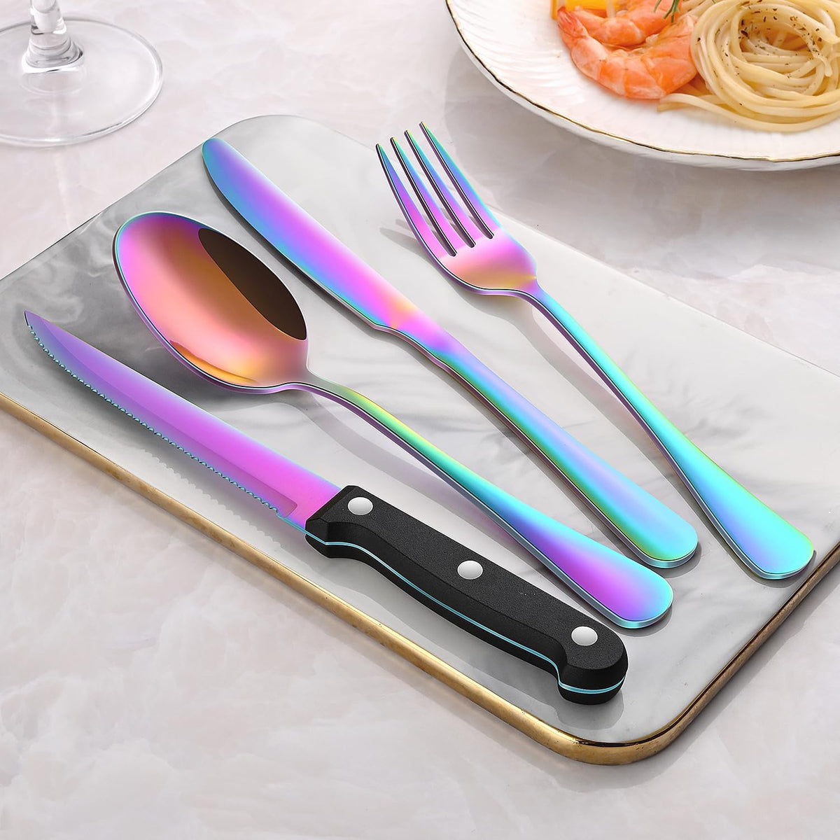 24 PCs Silverware Set Service for 4, Kitchen And Dining Eating Utensils Set