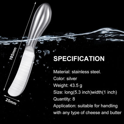 8 Piece Stainless Steel Butter Knives, Cheese Spreaders for Cold Butter, Cream, Jam, Pastry, Dishwasher Safe Utensils, Cheese Knife for Kitchen, Restaurant Party, Wedding Housewarming