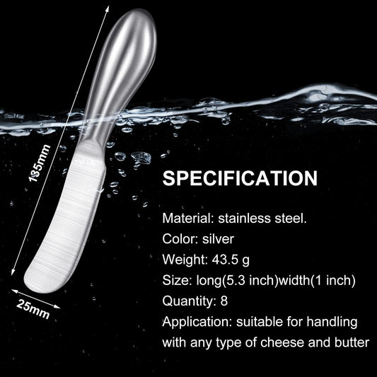 8 Piece Stainless Steel Butter Knives, Cheese Spreaders for Cold Butter, Cream, Jam, Pastry, Dishwasher Safe Utensils, Cheese Knife for Kitchen, Restaurant Party, Wedding Housewarming