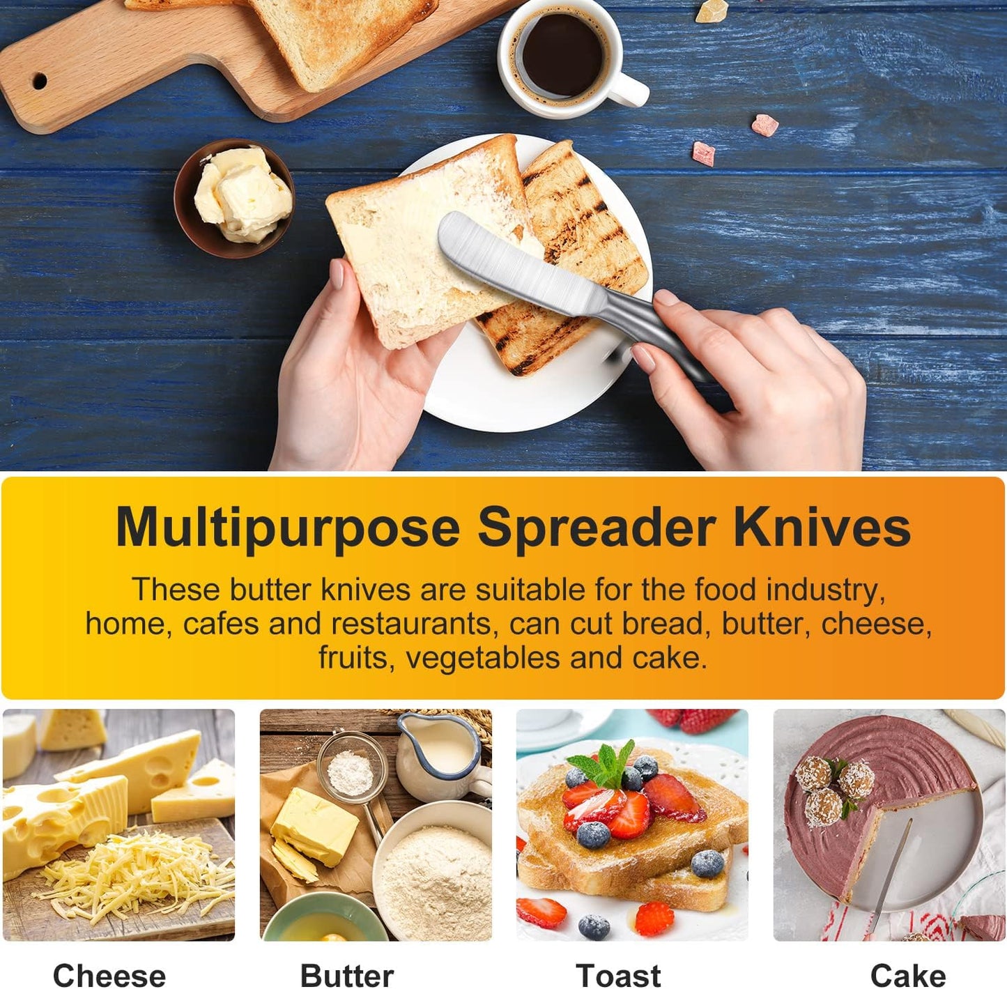8 Piece Stainless Steel Butter Knives, Cheese Spreaders for Cold Butter, Cream, Jam, Pastry, Dishwasher Safe Utensils, Cheese Knife for Kitchen, Restaurant Party, Wedding Housewarming