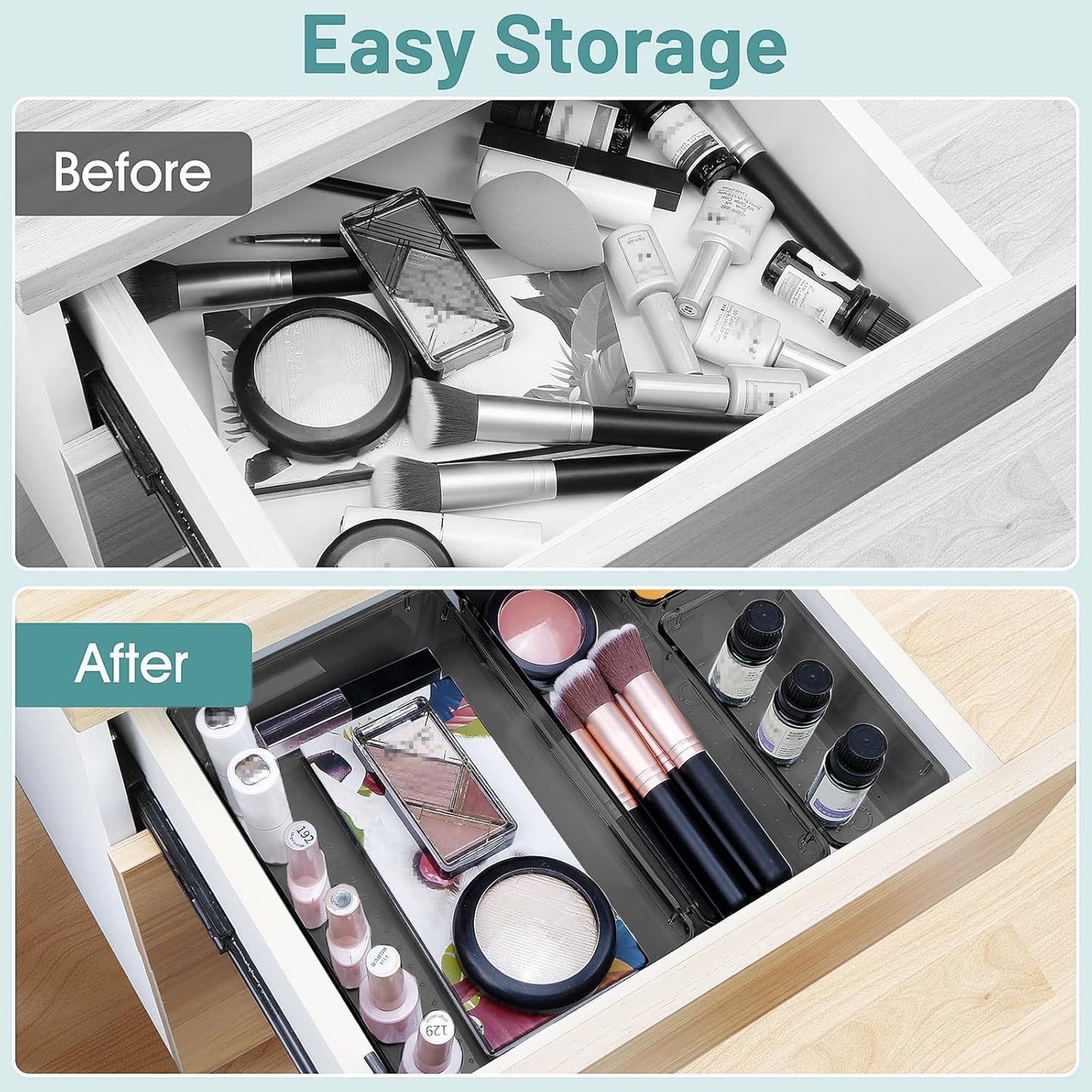 25 PCS Clear Plastic Drawer Organizer Set, 4 Sizes Desk Drawer Divider Organizers and Storage Bins for Makeup, Jewelry, Gadgets for Kitchen, Bedroom, Bathroom, Office