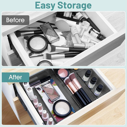 25 PCS Clear Plastic Drawer Organizer Set, 4 Sizes Desk Drawer Divider Organizers and Storage Bins for Makeup, Jewelry, Gadgets for Kitchen, Bedroom, Bathroom, Office